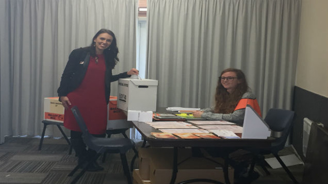 Jacinda Ardern casts her vote (Photo: Gia Garrick)