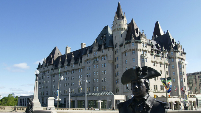 Fairmont Chateau Laurier overlooks the Ottawa Locks, a sequence of steep, step-like locks that mark the northern end of the 200km long Rideau Canal. (Photo \ Mike Yardley)