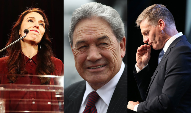 (L-R) Jacinda Ardern, Winston Peters, and Bill English (Getty Images) 