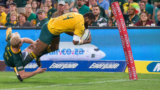 Marika Koroibete overcomes Ross Cronje to score (Getty Images)