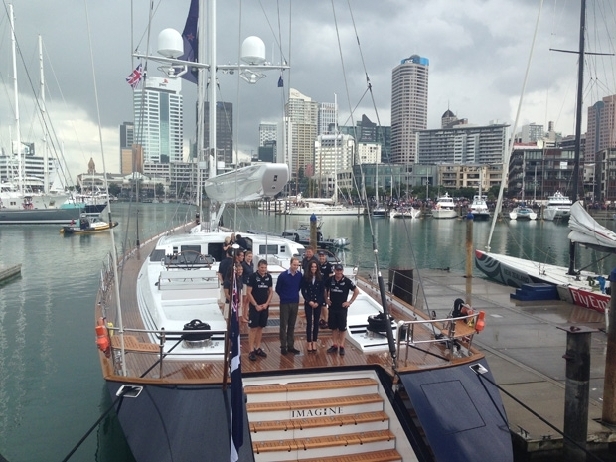 Prince William and Duchess Catherine at the Viaduct Harbour with Dean Barker and Grant Dalton (Frances Cook)