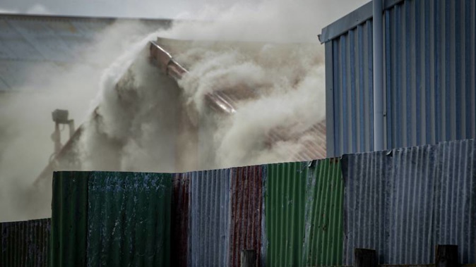 The shed in Heretaunga Street West, Hastings, was well ablaze by the time emergency services could respond. (Photo \ Warren Buckland)