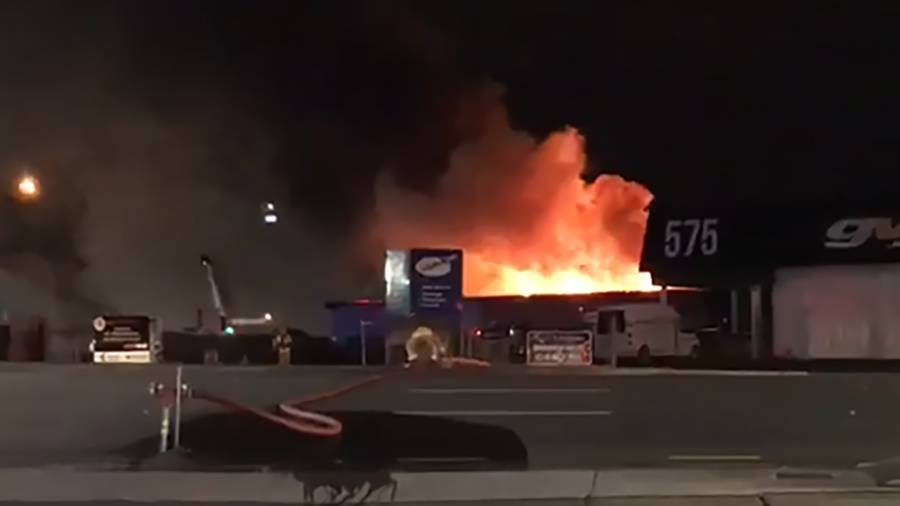 575 Great South Road is engulfed in flame. Photo/Supplied