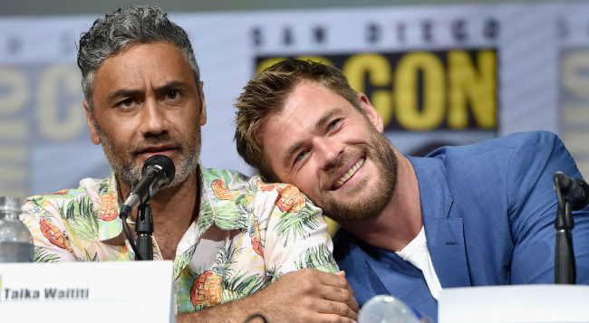 Taika Waititi with the star of his movie. Photo/Getty