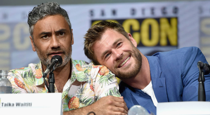 Taika Waititi with the star of his movie. Photo/Getty