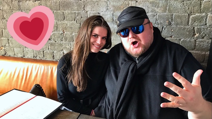 Kim Dotcom posted this image to his Twitter account with the tag "Happy wife, happy life". He and fiance Elizabeth Donnelly are expected to marry this month.