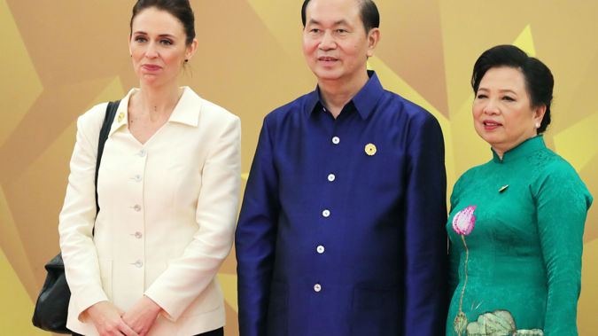 Jacinda Ardern with Vietnam's President Tran Dai Quang with wife Nguyen Thi Hien. Photo/Getty