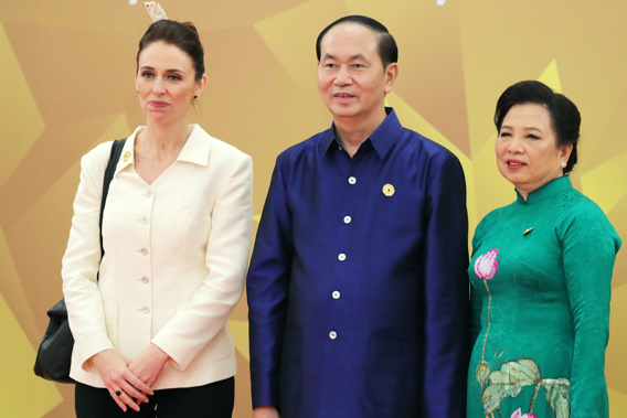 Jacinda Ardern with Vietnam's President Tran Dai Quang with wife Nguyen Thi Hien. Photo/Getty