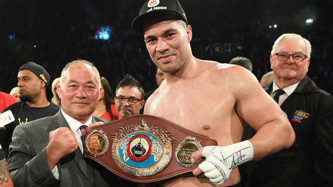Kiwi boxer Joseph Parker with his title belt. (Photo \ Photosport)