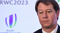 South Africa Rugby CEO Jurie Roux after the Rugby World Cup 2023 host union announcement. (Photo \ Getty Images)