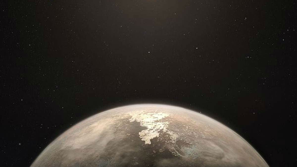 An artist’s impression of the temperate planet Ross 128 b and its red dwarf parent star. (ESO / M. Kornmesser)