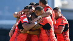 Tonga continue to make history at the Rugby League World Cup as they beat Lebanon 24-22 in their quarter-final in Christchurch. (Photo / Getty Images)