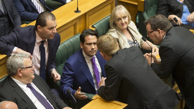 National's shadow Leader of the House Simon Bridges and the Leader of the House Chris Hipkins having a robust discussion in the House (Mark Mitchell) 