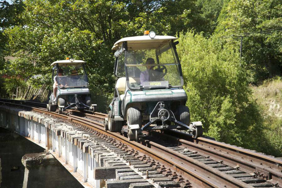 Riding the golf cart trains at Forgotten World Adventures, between Taumaranui and Stratford. Photo / Supplied