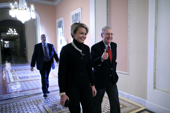 Senate Majority leader Mitch McConnell showing his joy. (Photo/Getty)