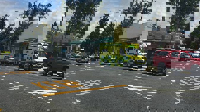 An ambulance at the scene of the accident. (Photo / NZ Herald)