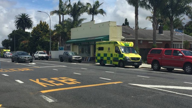 An ambulance at the scene of the accident. (Photo / NZ Herald)