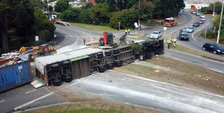 The truck rolled Friday morning. (Photo / Otago Daily Times)