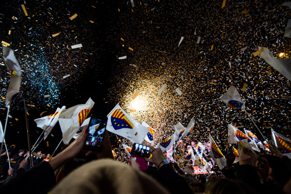 Catalans celebrate the election result. (Photo / Getty)