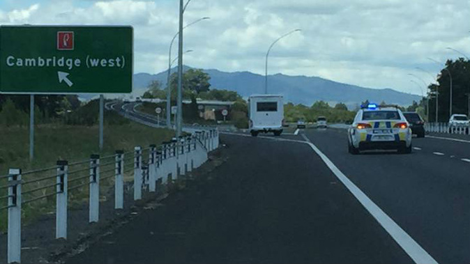 Police drove the campervan from the expressway. (Photo / Belinda Feek)