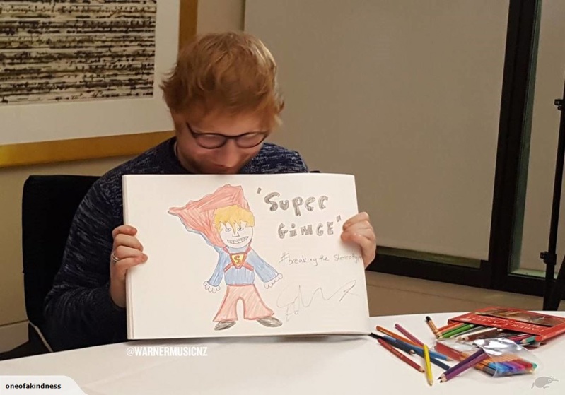 Ed Sheeran drew a self deprecating portrait, with the proceeds donated to the Child Cancer Foundation. (Photo / Warner Music)