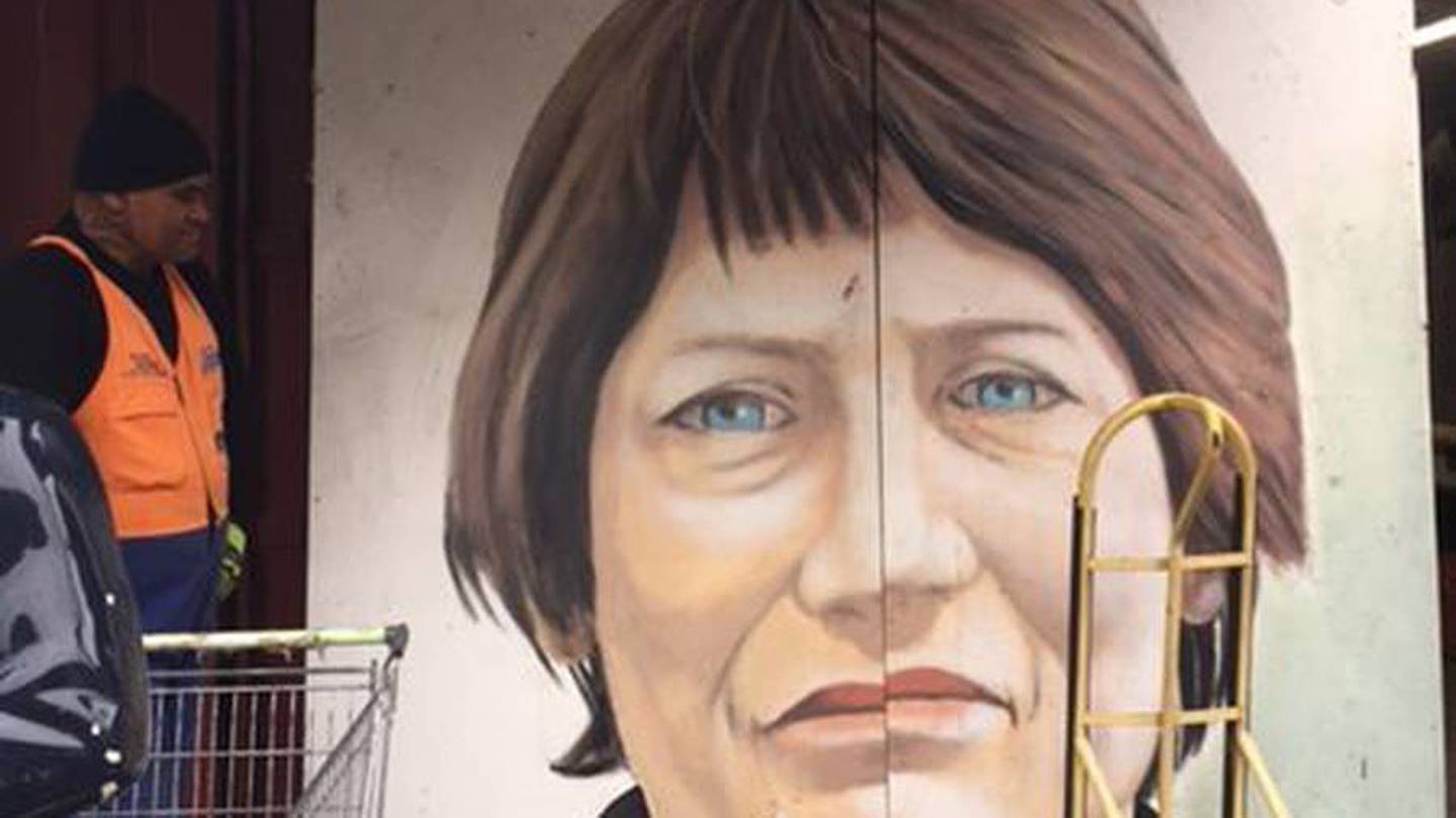 A mural of Helen CLark was found in a Wellington dump and was sold to fundraise for Women's Refuge. (Photo / NZ Herald)