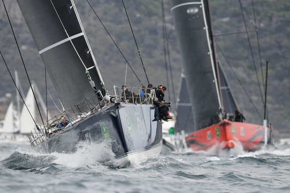 'Black Jack' leads 'Comanche' out of Sydney Harbour during the 2017 Sydney to Hobart. (Photo by Brett Hemmings/Getty Images)