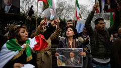 Anti-regime protestors demonstrate outside the Iranian embassy in London, England. Protests in Iran have seen at least 12 people die during violent clashes over recent days. (Photo / Getty Images)