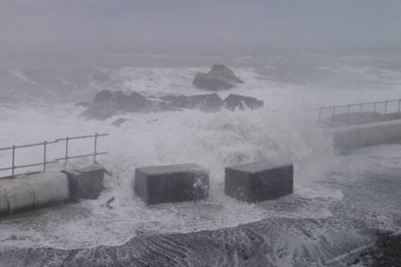 Massive swells have pushed over seawall blocks on State Highway One north of Kaikoura, delaying the road's opening (Image - NZTA) 
