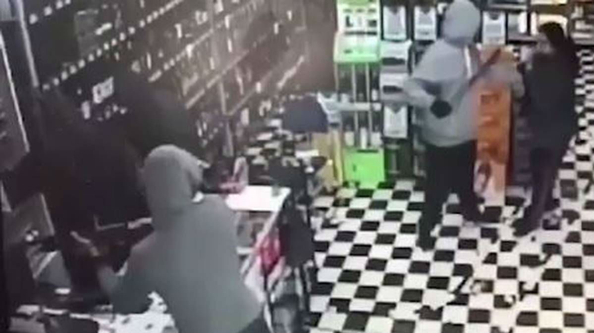 Security footage captures two incidents a Thirsty Liquor store in Otara was robbed. Supplied by Gurneet Mander