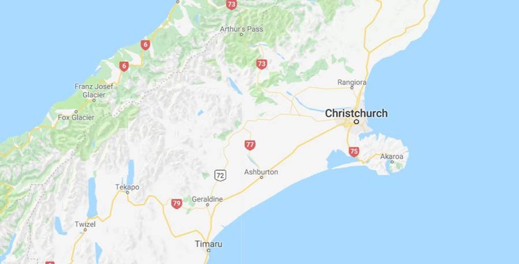 A truck and trailer has rolled in South Canterbury blocking SH1. (Image / Google Maps)
