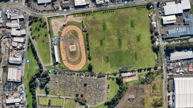 A photographer was critically injured when they were struck by a stock car at the Waikaraka Park Speedway this evening. (Image / Google Maps)