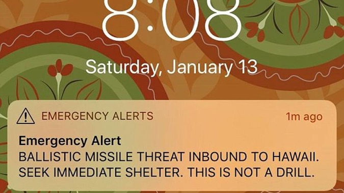 A screenshot of the text sent to Hawaii residents yesterday. (Photo / Supplied)
