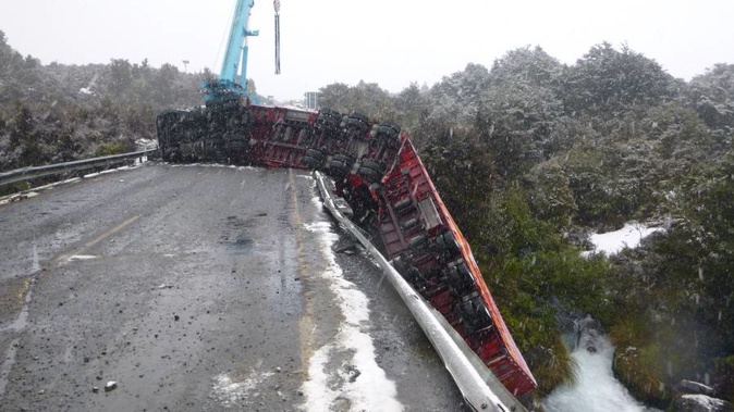 The truck crash on the bridge last July. (Photo / Supplied)