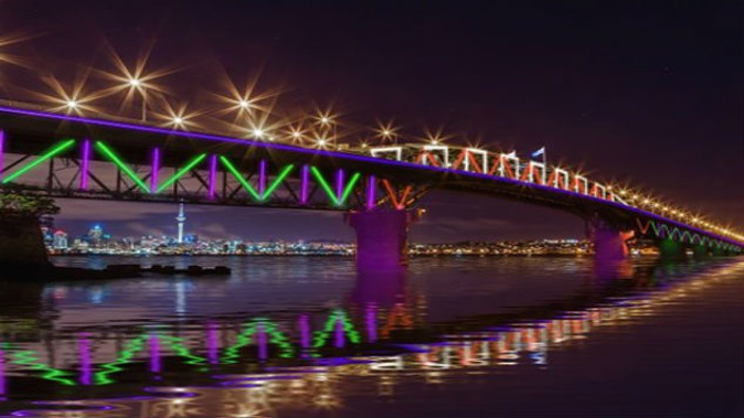 The Auckland Harbour Bridge light show will be part of a 10-year energy efficiency partnership between power company Vector and Auckland Council. (Photo: Auckland Council)