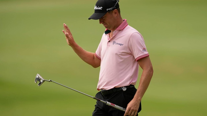 Justin Thomas celebrates after a birdie on the 11th hole during the final round of the PGA Championship. Photo / AP