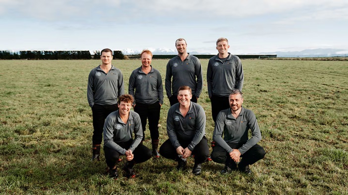 FMG Young Farmer of the Year 2024 grand finalists, Gareth McKerchar (back left), Zayn Jones, Caleb Eady and George Dodson; Archie Woodhouse (front left), Zac Thomas, Dennis Main.
