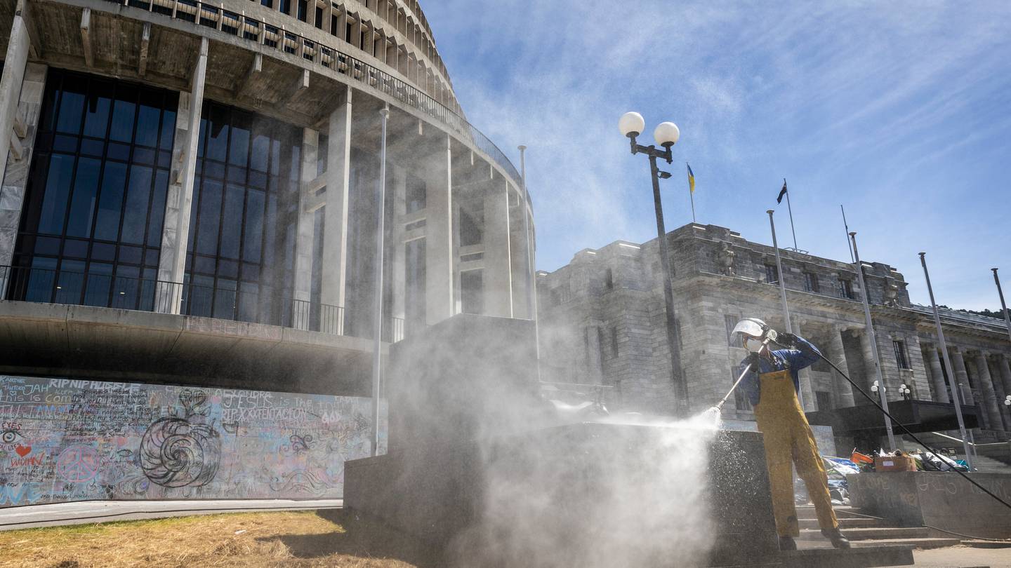 The planning and clean-up of Parliament grounds was well underway today. Photo / Mark Mitchell