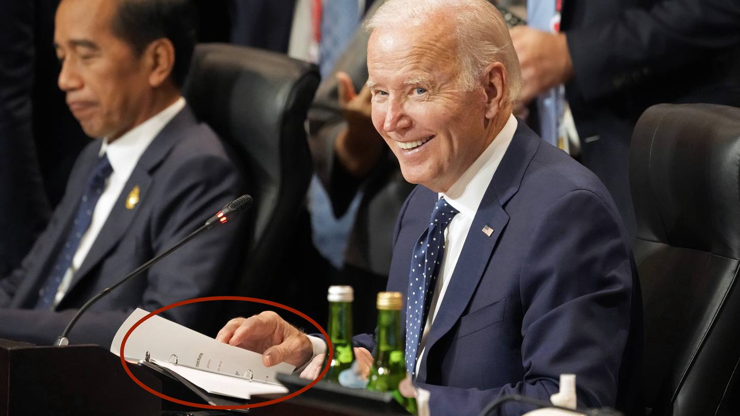 Photographers caught sight of President Joe Biden's notes from staff during the Partnership for Global Infrastructure and Investment meeting at the G20 summit. Photo / AP