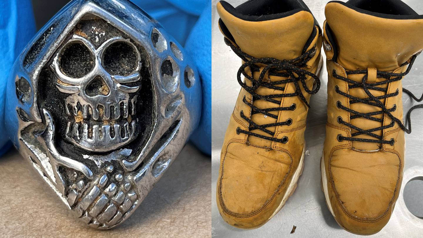 Police have released images of a ring and boots worn by a mystery man found dead in a West Auckland stream. Photo / Supplied