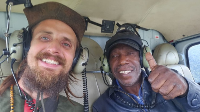 Kiwi pilot Phillip Mehrtens the day he was released from captivity in Papua, with former Acting Bupati of Nduga Regency, Edison Gwijangge. Photo / Supplied