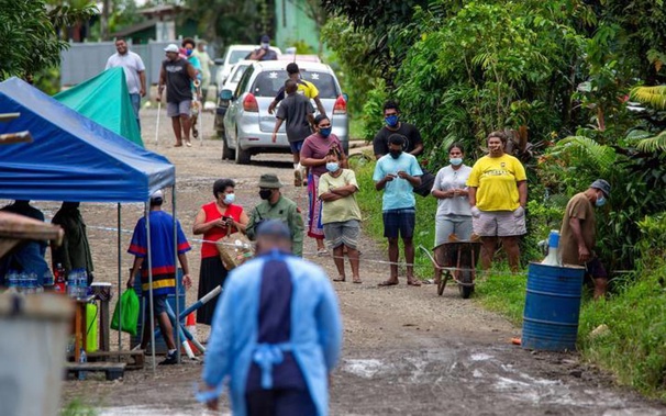 Villagers are questioned about their movements by Fijian military. (Photo / Fijian Government via Facebook, File)