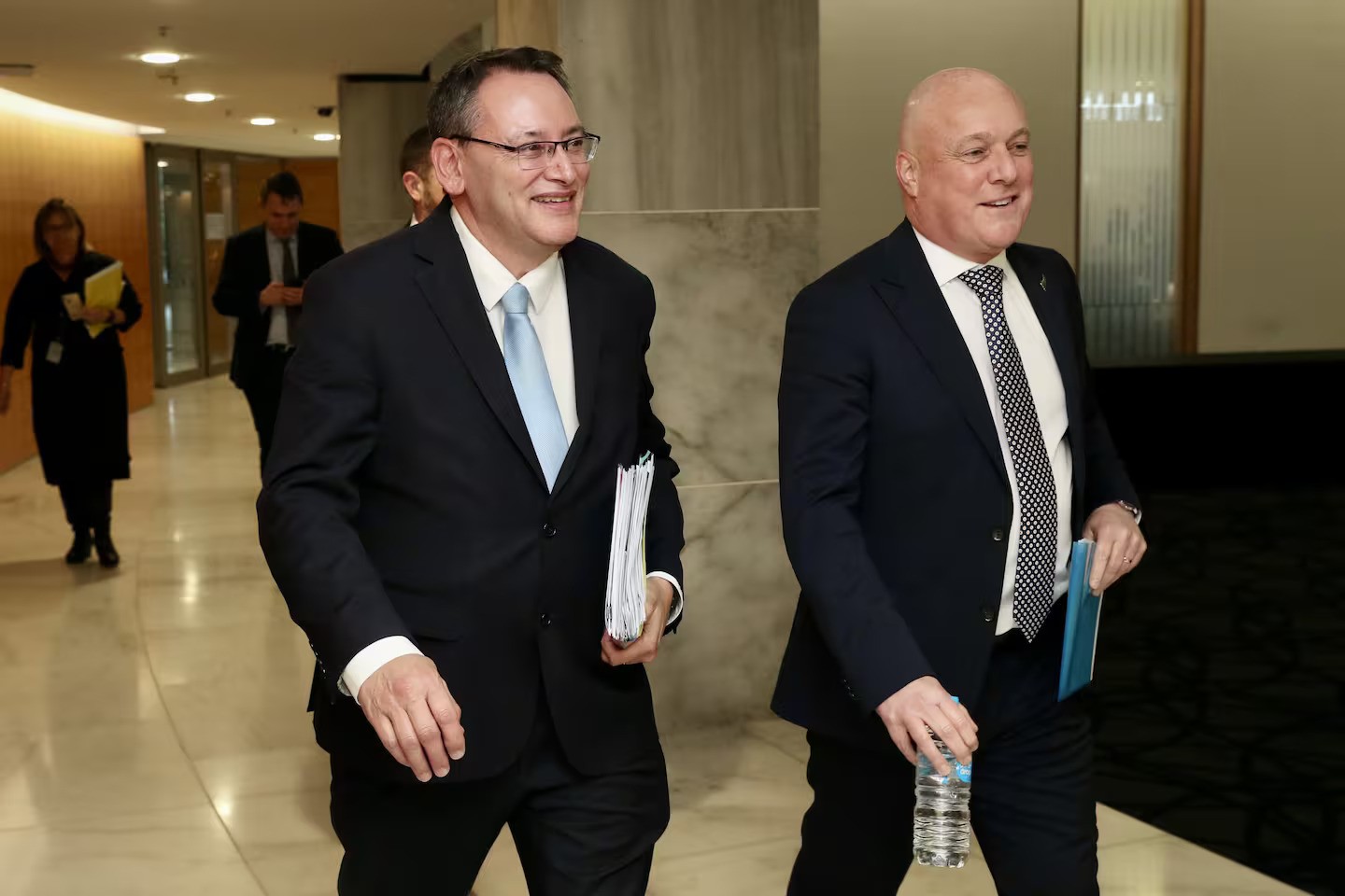 Prime Minister Christopher Luxon and Health Minster Dr Shane Reti deliver the post-cabinet press conference at the Theatrette in the Beehive. Photo / Mark Mitchell
