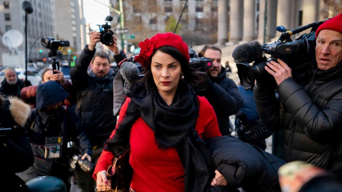 Sarah Ransome, an alleged victim of Jeffrey Epstein and Ghislaine Maxwell, arrives to the courthouse for the start of Maxwell's trial in New York, Monday, Nov. 29, 2021. Photo / AP