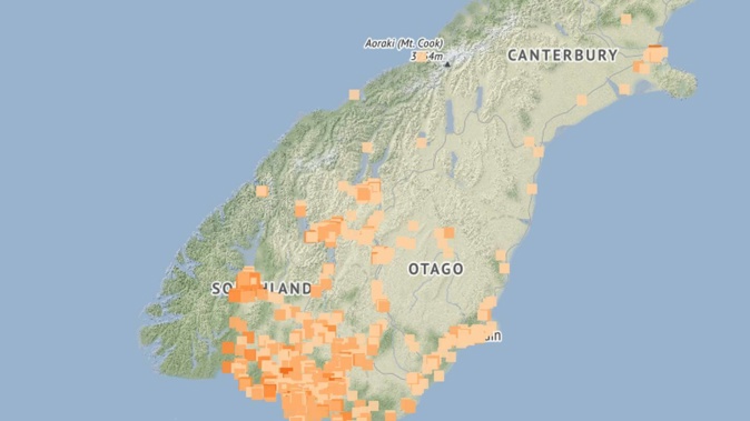A strong earthquake has struck off the lower South Island. Photo / GeoNet