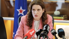 Nicola Willis during her announcement on supermarkets in her Beehive office, Parliament, Wellington. Photo / Mark Mitchell