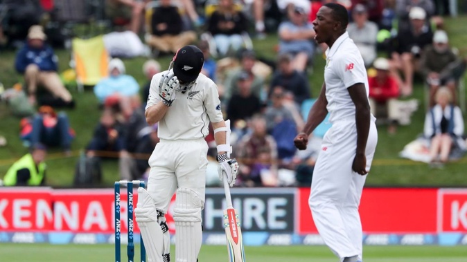 South Africa's Kagiso Rabada celebrates a wicket against the Black Caps. Photo / Photosport