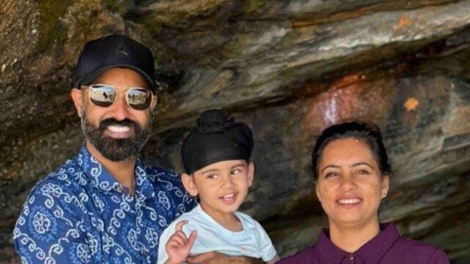 Father Simranjeet Singh with his wife Sumeet Sumeet and 2-year-old son Agambir Singh Dhanju, who were in a fatal crash last December.
