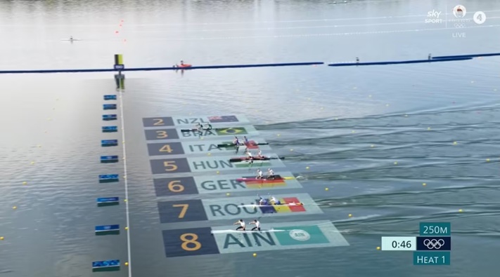 The New Zealand men's C2 team were not even in the picture at the finish. Photo / Sky Sport