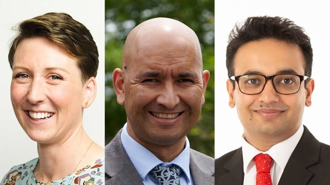 Labour candidate Georgie Dansey, National candidate Tama Potaka and former Labour MP Gaurav Sharma who now represents his New Zealand Momentum Party. Photos / Supplied